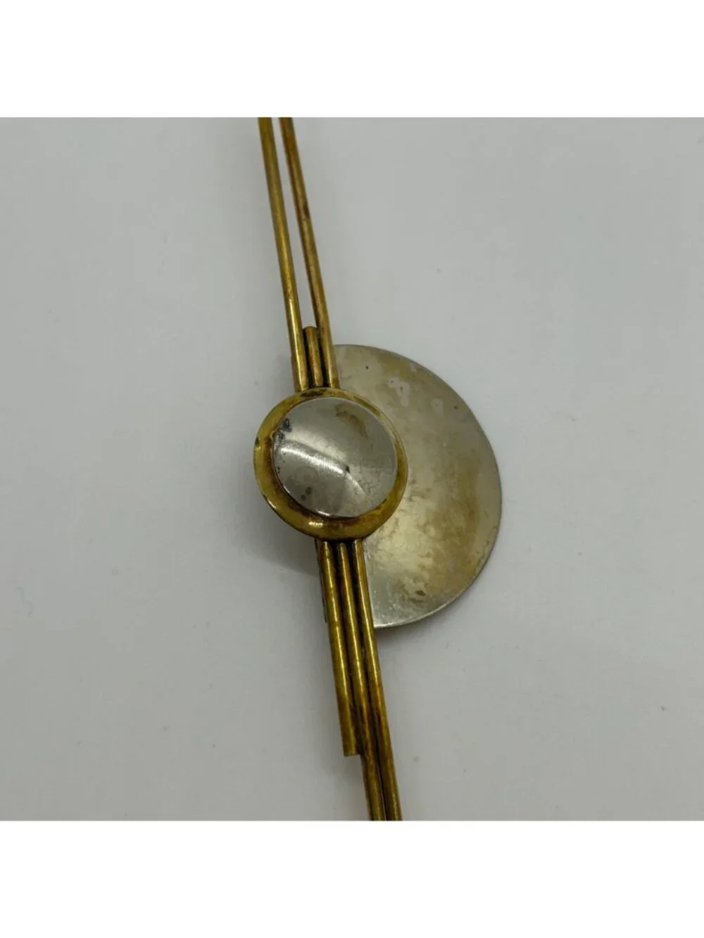 Vintage 1980s Modernist Silver-tone  & Brass Geometric Brooch Art Pin Mixed Meta - Picture 5 of 14